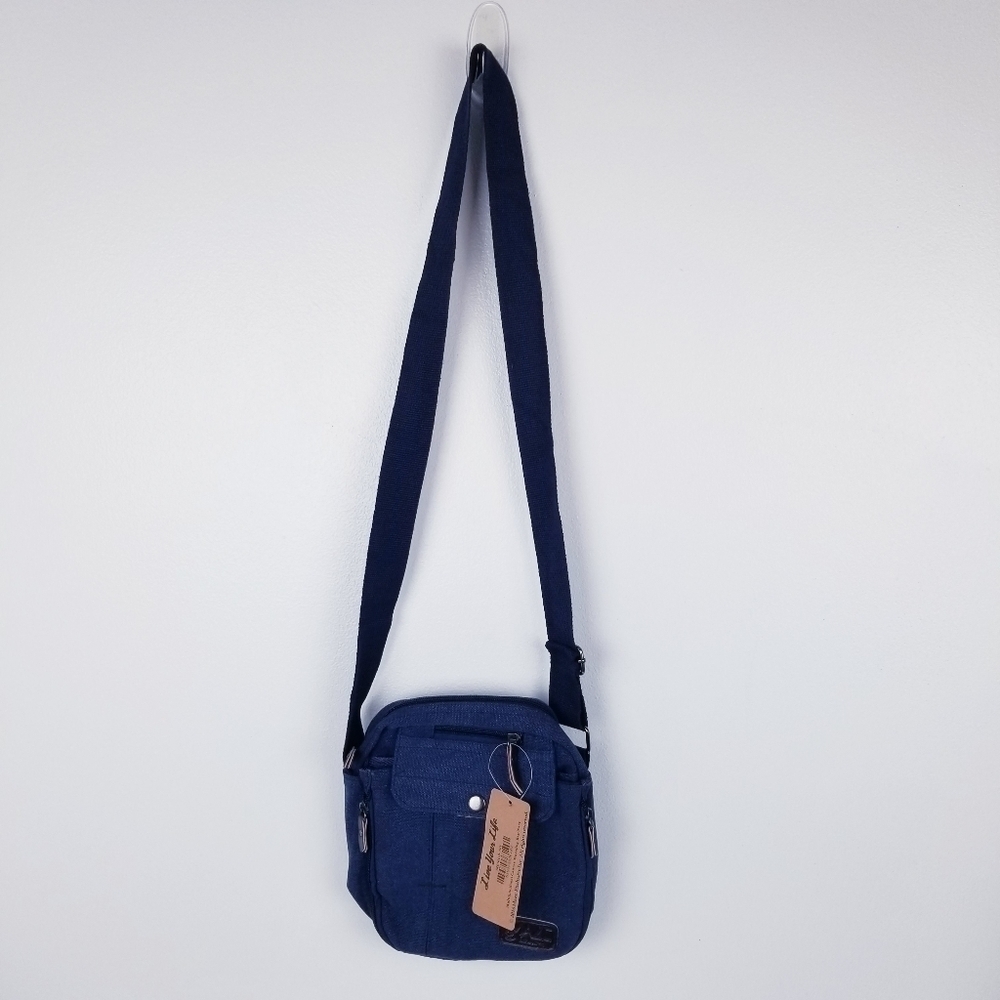 Maze Crossbody Canvas Traveling Bag Blue NWT